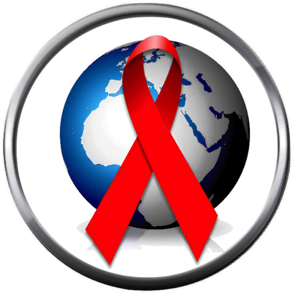 World Globe With HIV AIDS Red Awareness Ribbon Wear For Hope Find The Cure 18MM - 20MM Snap Jewelry Charm