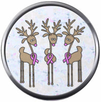 Holiday Christmas Reindeer Wear Pink Ribbon Breast Cancer Support Awareness Holiday Winter 18MM - 20MM Snap Jewelry Charm