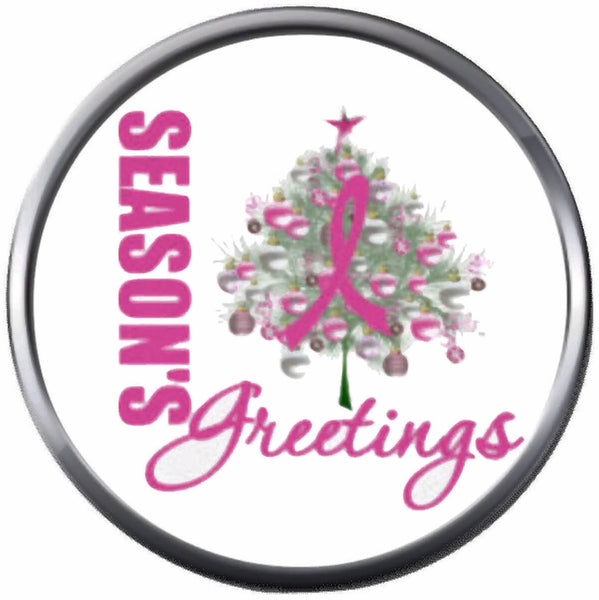 Seasons Greetings Christmas Tree  Pink Ribbon Breast Cancer Support Awareness Holiday Winter 18MM - 20MM Snap Jewelry Charm