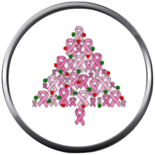 Cheerful Christmas Tree Pink Ribbon Breast Cancer Holiday Support Awareness Hope Cure For Christmas Winter 18MM - 20MM Snap Jewelry Charm