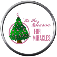 Season For Miracle Christmas Tree Pink Ribbon Breast Cancer Support Awareness Holiday Winter 18MM - 20MM Snap Jewelry Charm