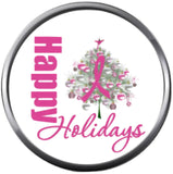 Happy Holidays Christmas Tree  Pink Ribbon Breast Cancer Support Awareness Winter 18MM - 20MM Snap Jewelry Charm