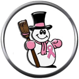 Snowman Wears Pink Ribbon For Breast Cancer Support Awareness Holiday Winter 18MM - 20MM Snap Jewelry Charm