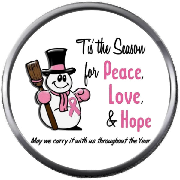 Tis The Season Snowman Pink Ribbon Breast Cancer Support Awareness Holiday Winter 18MM - 20MM Snap Jewelry Charm