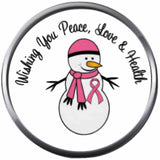 Peace Love Health Snowman Pink Ribbon Breast Cancer Support Awareness Holiday Winter 18MM - 20MM Snap Jewelry Charm