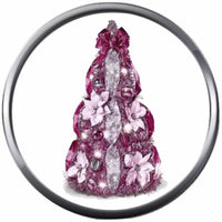 Beautiful Decorated Pink Ribbon Breast Cancer Holiday Tree Support Awareness Hope Cure For Christmas Winter 18MM - 20MM Snap Jewelry Charm