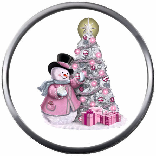 Beautiful Christmas Tree Snowman Pink Ribbon Breast Cancer Ribbon Support Awareness Christmas Winter 18MM - 20MM Snap Jewelry Charm
