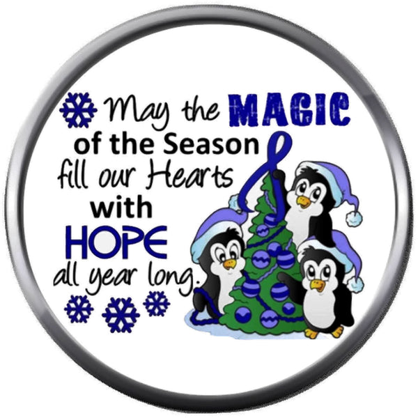 Penguin Magic Hope Christmas Tree Blue Ribbon Colon Cancer Support Awareness Holiday Winter 18MM - 20MM Snap Jewelry Charm