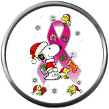 Snoopy Woodstock With Pink Ribbon Breast Cancer Tree Support Awareness Christmas Winter 18MM - 20MM Snap Jewelry Charm