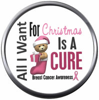 All I Want Cure Teddy Stocking Pink Ribbon Breast Cancer Tree Support Awareness Christmas Winter 18MM - 20MM Snap Jewelry Charm