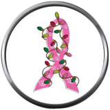 Christmas Lights On Pink Ribbon Breast Cancer Ribbon Support Awareness Christmas Winter 18MM - 20MM Snap Jewelry Charm