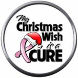 Santa Hat Christmas Wish Cure Pink Ribbon Breast Cancer Support Awareness Holiday Winter 18MM - 20MM Snap Jewelry Charm
