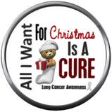 All I Want Cure Teddy Stocking White Ribbon Lung Cancer Support Awareness Christmas Winter 18MM - 20MM Snap Jewelry Charm