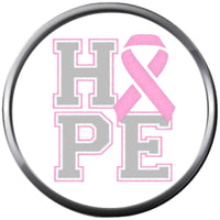 Hope Pink Breast Cancer Support Ribbon Awareness Cure Believe 18MM - 20MM Snap Jewelry Charm
