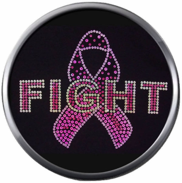 Fight Pink Ribbon On Black Save Ta-Tas Breast Cancer Support Awareness Believe Find Cure 18MM - 20MM Snap Jewelry Charm