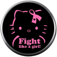 Hello Kitty Girl Fight Cancer On Black With Pink Ribbon Breast Cancer Support Awareness  18MM - 20MM Snap Jewelry Charm New Item