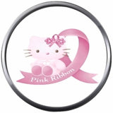 Pink Ribbon Hello Kitty Save Boobies Breast Cancer Support Awareness Believe Find Cure 18MM - 20MM Snap Jewelry Charm