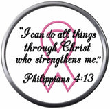 Do All Thru Christ Pink Ribbon Breast Cancer Support Awareness Believe Find Cure 18MM - 20MM Snap Jewelry Charm