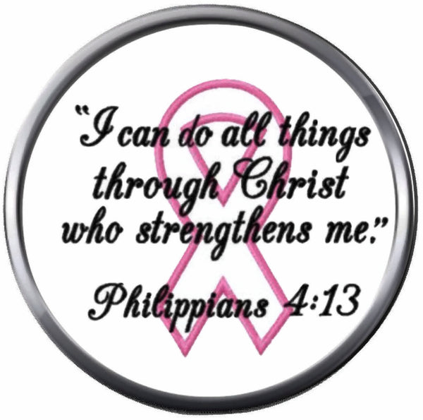 Do All Thru Christ Pink Ribbon Breast Cancer Support Awareness Believe Find Cure 18MM - 20MM Snap Jewelry Charm