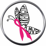 Breast Cancer Awareness Wrong Girl & Butterfly Pink Leather Bracelet W/2 Snap Jewelry Charms New Item