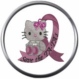 Hello Kitty Save Ta Ta Pink Ribbon Breast Cancer Support Awareness Believe Find Cure 18MM - 20MM Snap Jewelry Charm