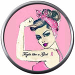 Rosie Riveter Tough Girl On Pink Battle Breast Cancer Support Awareness Ribbon 18MM - 20MM Snap Jewelry Charm New Item