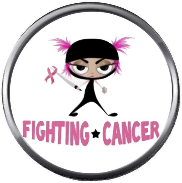 Ninja Fighting Pink Ribbon Breast Cancer Support Awareness Believe Find Cure 18MM - 20MM Snap Jewelry Charm