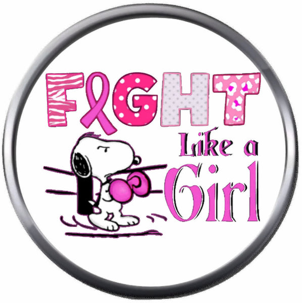 Snoopy Says Girl Fight Cancer Pink Ribbon Breast Cancer Support Awareness  18MM - 20MM Snap Jewelry Charm New Item