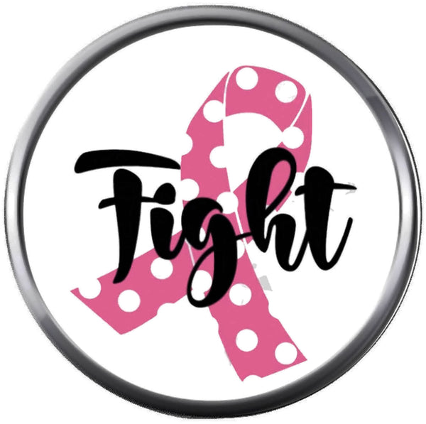 Fight Pink Breast Cancer Polka Dot Support Ribbon Awareness Cure Believe 18MM - 20MM Snap Jewelry Charm