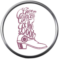 Cowgirl Give Cancer The Boot Pink Breast Cancer Support Ribbon Awareness Cure Believe 18MM - 20MM Snap Jewelry Charm