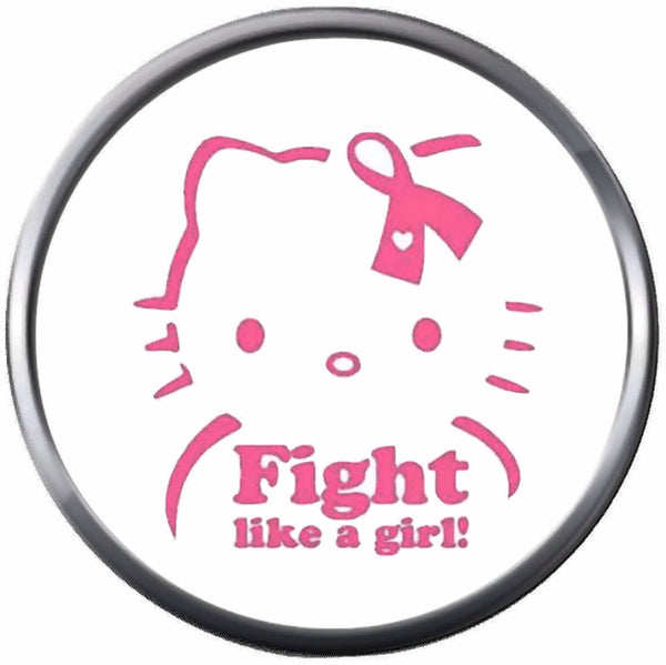 Hello Kitty Pink Ribbon Fight Breast Cancer Support Awareness Believe Find Cure 18MM - 20MM Snap Jewelry Charm