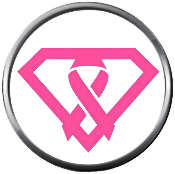 Super Girl Super Hero Shield Symbol Pink Breast Cancer Support Ribbon Awareness Cure Believe 18MM - 20MM Snap Jewelry Charm