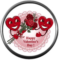 Smiling Hearts With Roses Happy Valentines Day Celebrate Holiday 18MM - 20MM Snap Jewelry Charm