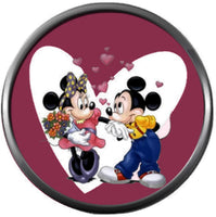 Mickey Mouse And Minnie Mouse Love Hearts Happy Valentines Day Celebrate Holiday 18MM - 20MM Snap Jewelry Charm