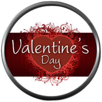 Happy Valentines Day Artistic Heart On Red Banner Celebrate Holiday 18MM - 20MM Snap Jewelry Charm