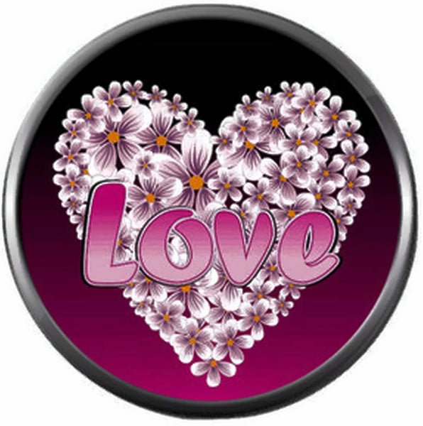 Pink Love Flower Heart Happy Valentines Day Celebrate Holiday 18MM - 20MM Snap Jewelry Charm