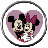 Mickey Mouse And Minnie Mouse Hug In Heart Happy Valentines Day Celebrate Holiday 18MM - 20MM Snap Jewelry Charm