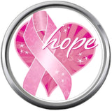Hope Heart Pink Breast Cancer Ribbon Survivor Cure By Awareness 18MM - 20MM Snap Jewelry Charm