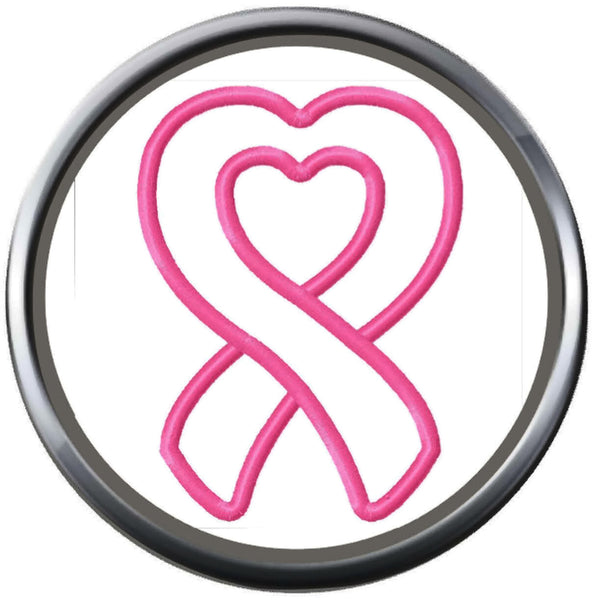 Pink Heart Breast Cancer Ribbon Survivor Hope Cure By Awareness 18MM - 20MM Snap Jewelry Charm