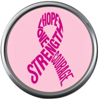 Pink Strength Home Love Courage Breast Cancer Ribbon Survivor Cure By Awareness 18MM - 20MM Snap Jewelry Charm