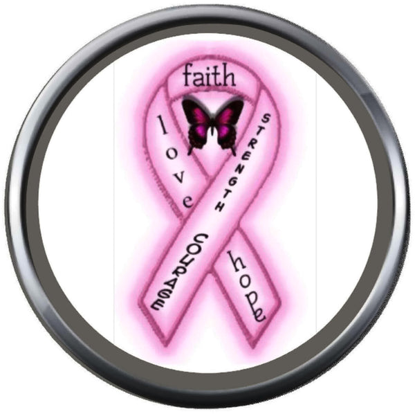 Pink Strength Home Love Courage Butterfly Breast Cancer Ribbon Survivor Cure By Awareness 18MM - 20MM Snap Jewelry Charm