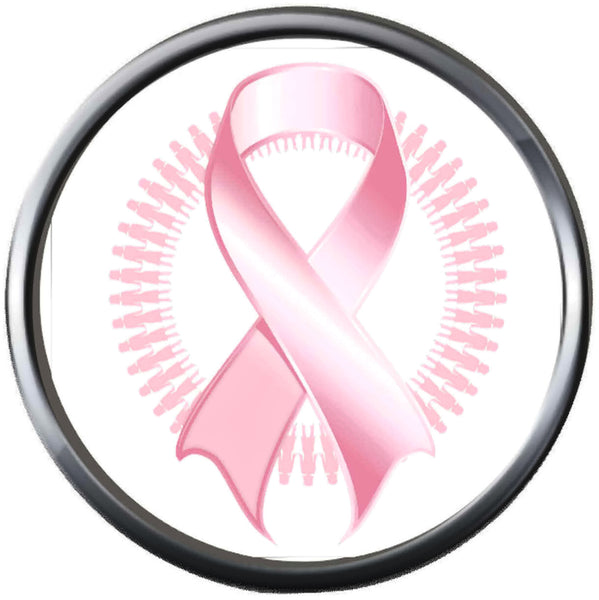 Vintage Pink Breast Cancer Ribbon Survivor Cure By Awareness 18MM - 20MM Snap Jewelry Charm