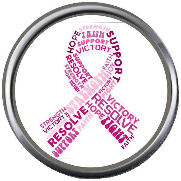 Hope Support Fight Pink Breast Cancer Ribbon Survivor Cure By Awareness 18MM - 20MM Snap Jewelry Charm