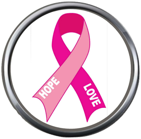 Pink Breast Cancer Ribbon Hope Love Cure By Awareness 18MM - 20MM Snap Jewelry Charm