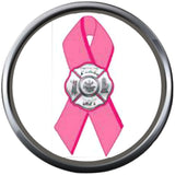 Firefighter Maltese Cross Pink Breast Cancer Ribbon Survivor Cure By Awareness 18MM - 20MM Snap Jewelry Charm