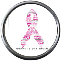 Support The Girls Pink Breast Cancer Ribbon Survivor Cure By Awareness 18MM - 20MM Snap Jewelry Charm