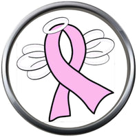 Angel Halo Wings Pink Ribbon Heart Breast Cancer Support Awareness Hope For A Cure Pendant Necklace  W/2 18MM - 20MM Snap Jewelry Charms