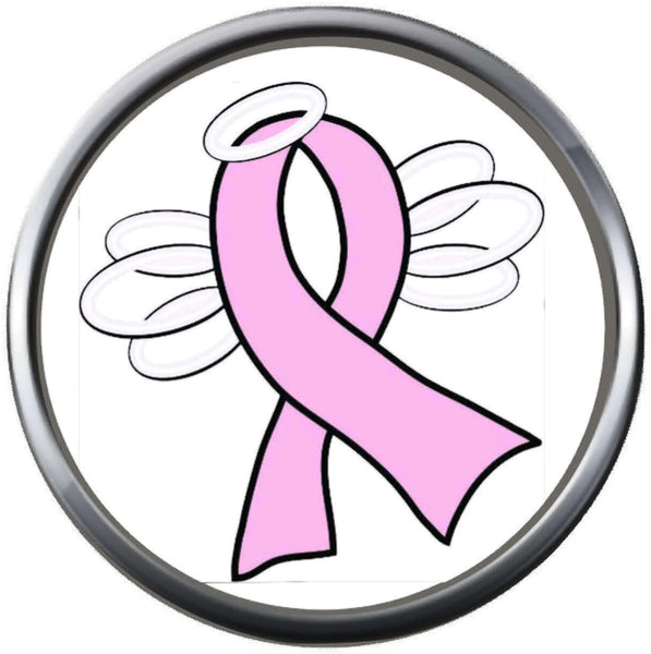 Angel Wings And Halo Honor Pink Breast Cancer Ribbon Survivor Cure By Awareness 18MM - 20MM Snap Jewelry Charm