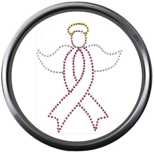 Angel Halo Wings Pink Breast Cancer Ribbon Survivor Cure By Awareness 18MM - 20MM Snap Jewelry Charm