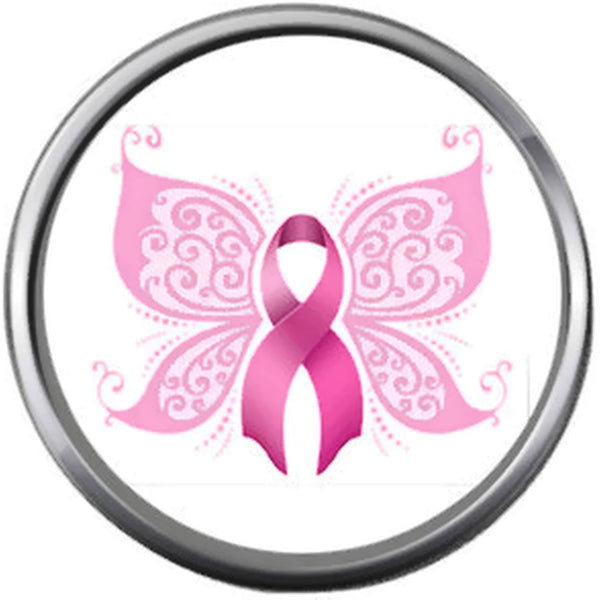 Beautiful Ribbon Butterfly Save The Tatas Boobies Pink Breast Cancer Ribbon Survivor Cure By Awareness 18MM - 20MM Snap Jewelry Charm